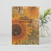 Invitation cartons rustiques pays mariage de tournesol (Debout devant)