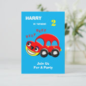 Invitation Cartoon amusant Voiture à thème Anniversaire (Debout devant)