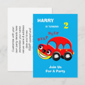 Invitation Cartoon amusant Voiture à thème Anniversaire (Devant / Derrière)
