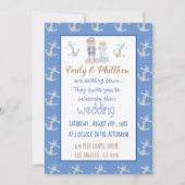 Invitation Cartoon bleu blanc et Mariage or (Devant)