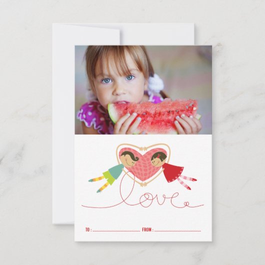 Invitation Cartoon Boy Hearts Girl Classroom Saint-Valentin (Devant)