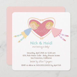 Invitation Cartoon Boy Hearts Girl Love Couples Baby shower