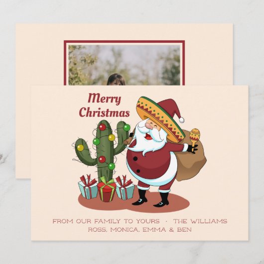 Invitation Cartoon cactus and Santa Claus wearing a sombrero (Devant / Derrière)