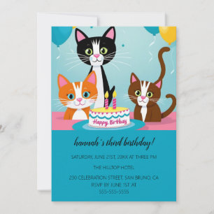 Invitation Cartoon Cats Enfants Purr-fect Anniversaire Fête I