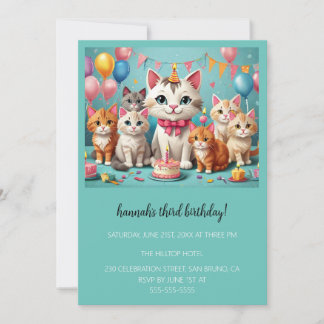 Invitation Cartoon Cats Kids’ Purr-fect Birthday Party