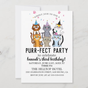 Invitation Cartoon Cats Purr-fect Enfants Anniversaire Fête I