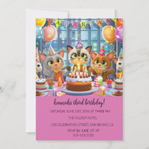 Invitation Cartoon Cats Purr-fect pour enfants fête d'anniver