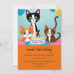 Invitation Cartoon Cats Purr-fect pour enfants fête d'anniver