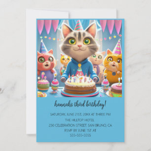 Invitation Cartoon Cats Purr-fect pour enfants fête d'anniver