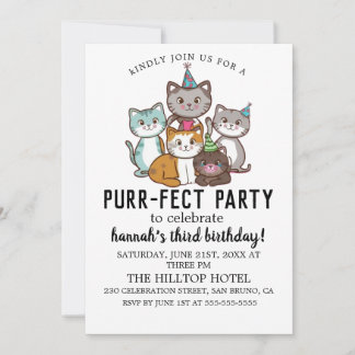 Invitation Cartoon Cats Purr-fect pour enfants fête d'anniver