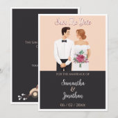 Invitation Cartoon Couple Mariage Moderne Enregistrer La Date (Devant / Derrière)