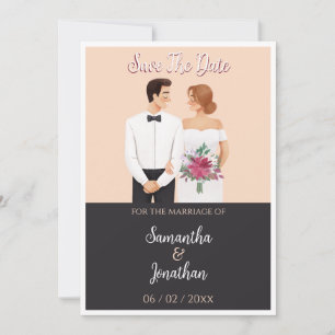 Invitation Cartoon Couple Mariage Moderne Enregistrer La Date