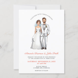 Invitation Cartoon Couple Photo Mariage personnalisé