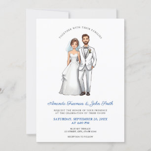 Invitation Cartoon Couple Photo Mariage personnalisé