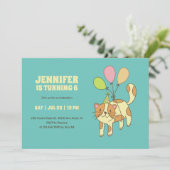 Invitation Cartoon Cute Chat Avec Anniversaire de enfant Ball (Debout devant)