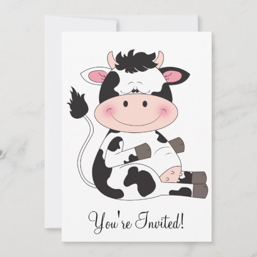 Invitation Cartoon de vache bébé mignon (Devant)