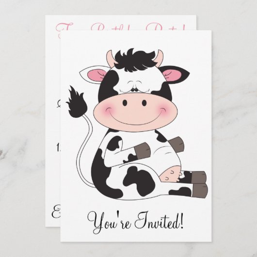 Invitation Cartoon de vache bébé mignon (Devant / Derrière)