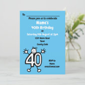 Invitation Cartoon mignon Male Blue 40e fête d'anniversaire (Debout devant)