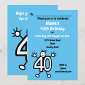 Invitation Cartoon mignon Male Blue 40e fête d'anniversaire (Devant / Derrière)