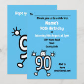 Invitation Cartoon mignon Male Blue 90e fête d'anniversaire (Devant / Derrière)