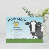 Invitation Cartoon mignon Vache noir et blanc Anniversaire de (Debout devant)
