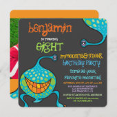 Invitation Cartoon Monster Alien Enfants Photo Anniversaire (Devant / Derrière)