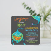 Invitation Cartoon Monster Alien Enfants Photo Anniversaire (Debout devant)