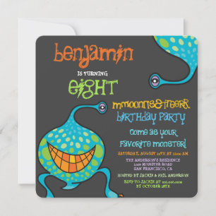 Invitation Cartoon Monster Alien Enfants Photo Anniversaire