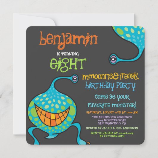 Invitation Cartoon Monster Alien Enfants Photo Anniversaire (Devant)