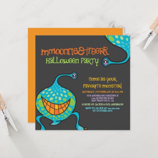 Invitation Cartoon Monster Green Alien Fête d'Halloween pour (Devant/Arrière en situation)