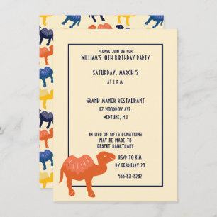 Invitation Cartoon Orange Camel Bactrian 2 Humps Personnalisé