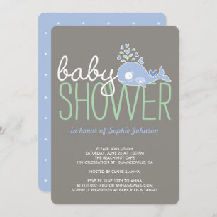 Invitation Cartoon Pregnant bleu maman baleine Baby shower ga
