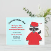 Invitation Cartoon Raccoon Rouge Noir Bleu Enfant Graduation (Debout devant)