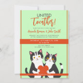 Invitation Cartoon Rouge & Blanc Cute Cats et Mariage de coeu (Devant)