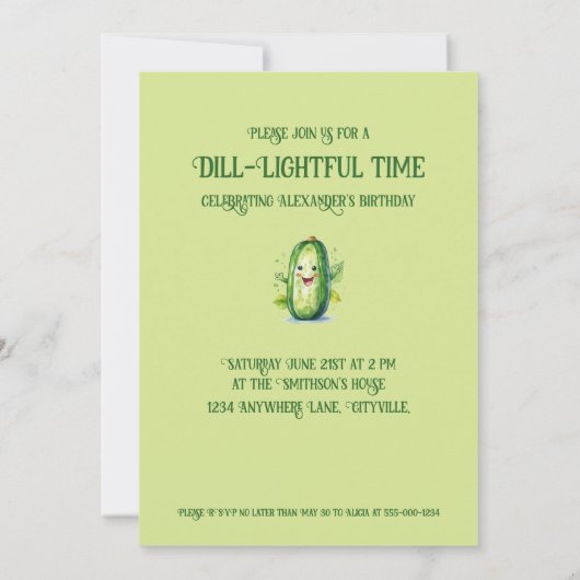 Invitation Cartoon vert mignon Picket Anniversaire (Dos)