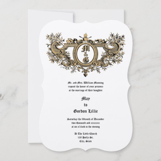 Invitation Cartouche Baroque Rococo Cœurs Flamboyants & Oisea (Devant)