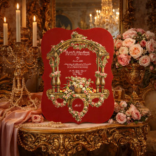 Invitation Cartouche d'autel floral baroque rococo coloré