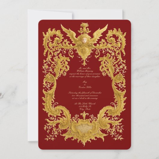 Invitation Cartouche de mariage Baroque Rococo couleur (Devant)