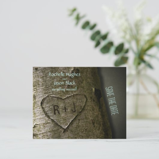 Invitation Carve d'arbre rustique — Enregistrer la date (Debout devant)