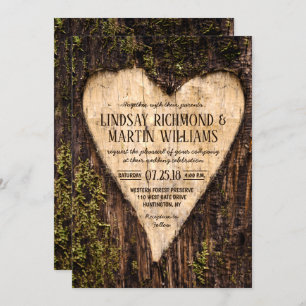 Invitation Carved Heart Country Rustic Tree Mariage