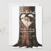 Invitation Carved Heart Tree Stump Rustic Photo Enregistrer l (Devant)