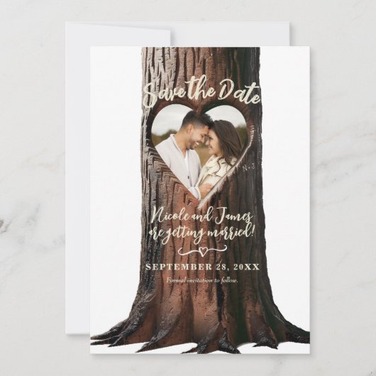 Invitation Carved Heart Tree Stump Rustic Photo Enregistrer l (Devant)