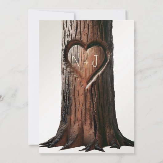 Invitation Carved Heart Tree Stump Rustic Photo Enregistrer l (Dos)
