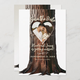 Invitation Carved Heart Tree Stump Rustic Photo Enregistrer l