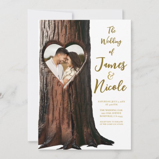 Invitation Carved Heart Tree Stump Rustic Photo Mariage (Devant)