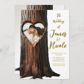 Invitation Carved Heart Tree Stump Rustic Photo Mariage (Devant / Derrière)