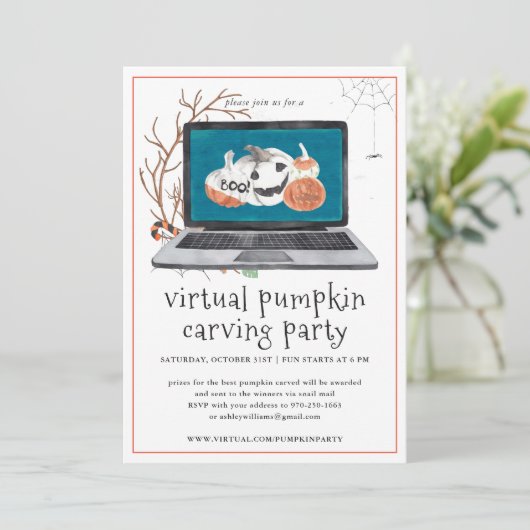 Invitation Carving Citrouille virtuel | Fête d'Halloween (Debout devant)