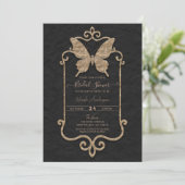 Invitation Casa Mariposa Rose & Papillon Noir Mariage (Debout devant)