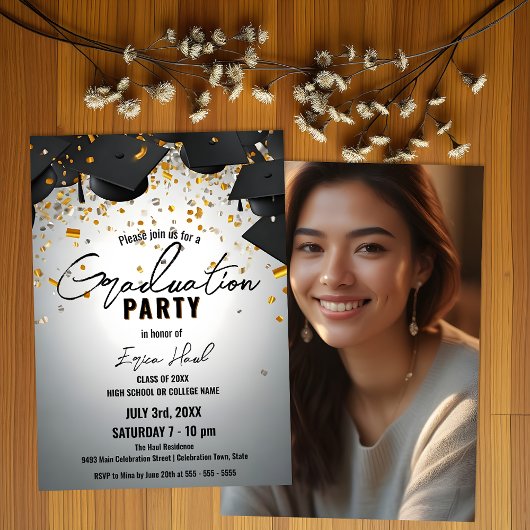 Invitation Cascadation des majuscules et Gold Confetti Photo