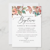 Invitation Cascade chute floral bleu script baptême (Devant)